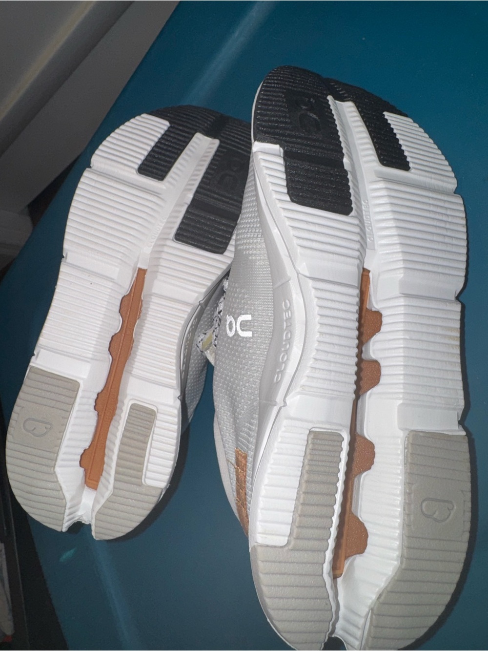 On Cloud Running White Sneakers with Tan Accents - Picture 5 of 7